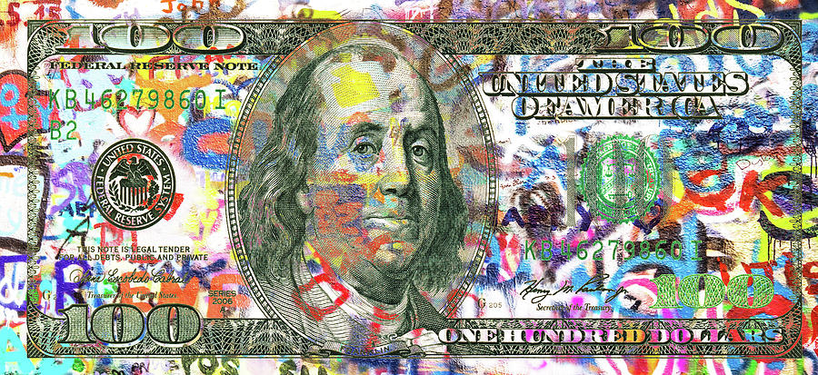 100 Dollar Bills In The Wind All Colors In Spectrum 2 Pop Art 2 Painting by Tony Rubino