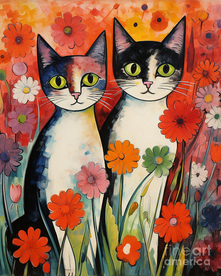 Cat Painting - 1000 calico cats Marc Chagall Rene margarette by Asar Studios by Celestial Images
