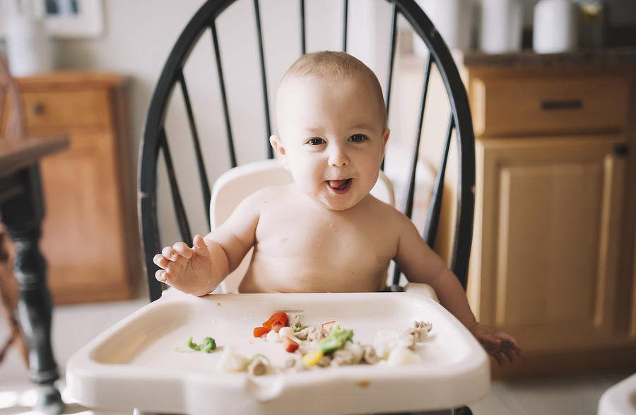 12 Month Old Eats Dinner in High Chair Photograph by Jill Lehmann Photography