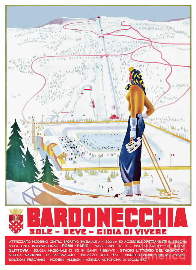 1939 Painting - 1939 Bardonecchia Ski Tourism Poster, Italy by Lightworks