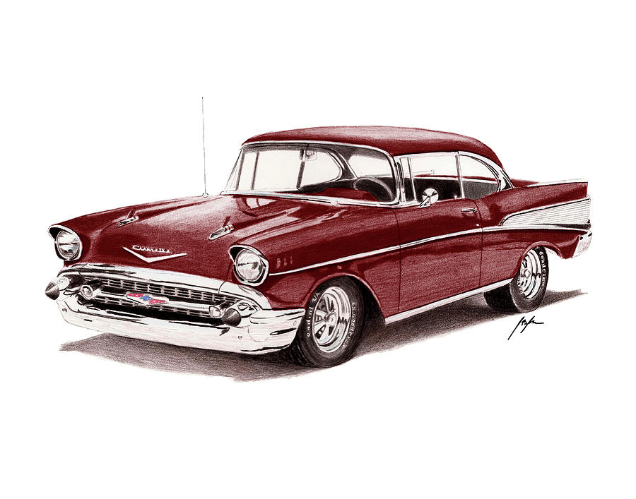 Car Drawing - 1957 Chevy by Jason Bylsma