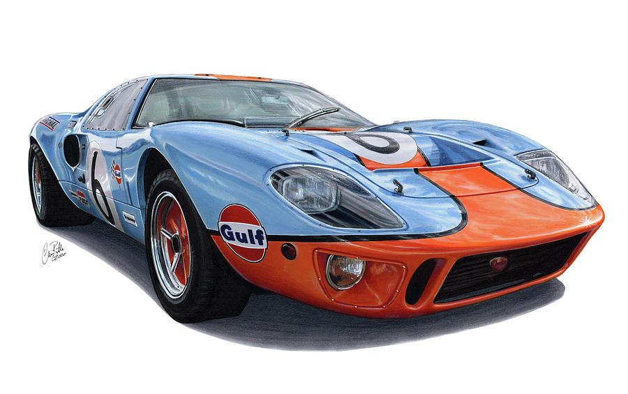 1965 Ford GT40 MK1 Superformance Drawing by The Cartist - Clive Botha