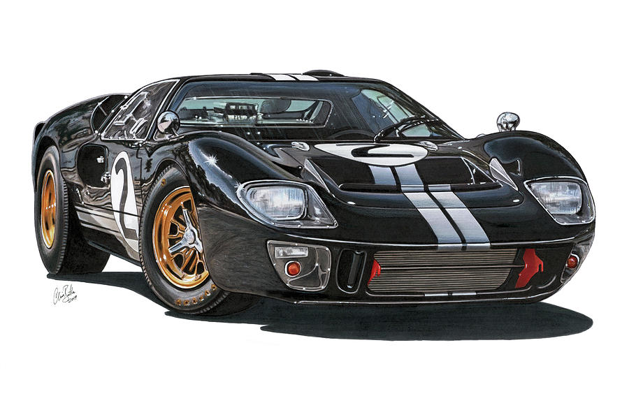 1966 Ford GT40 #2 Drawing by The Cartist - Clive Botha