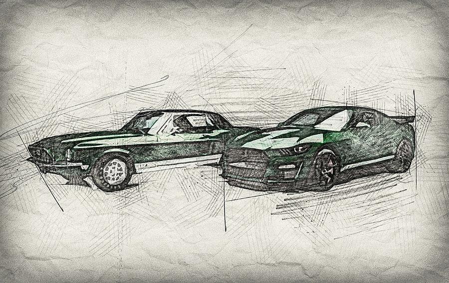 1968 Shelby Exp 500 Green Hornet Ford Mustang Shelby Gt500 Green Sports Coupes Painting By Sissy Angelastro