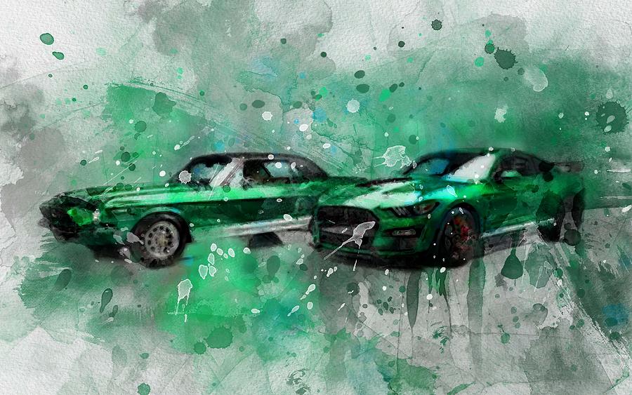 1968 Shelby Exp 500 Green Hornet Ford Mustang Shelby Gt500 Green Sports S Digital Art By Bren Denprice