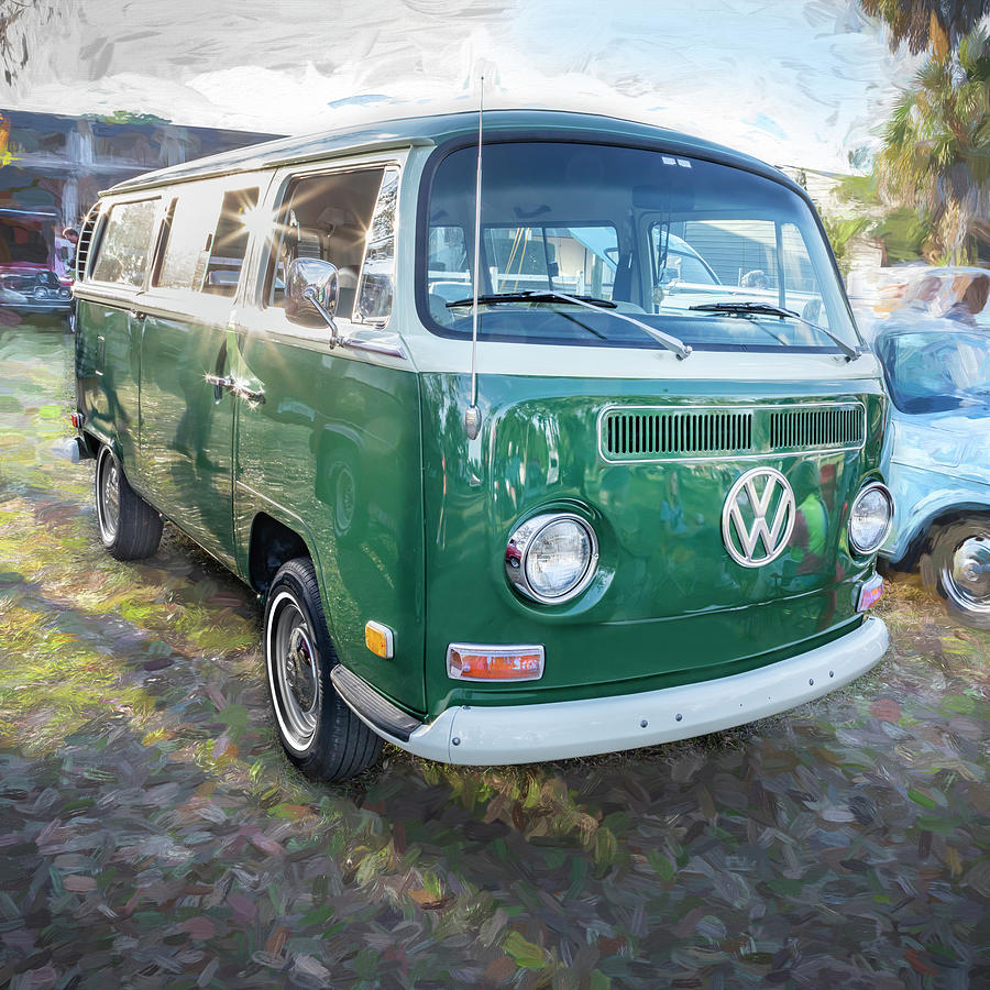 1971 Green Volkswagen Bus Van Station Wagon Transporters X102 Photograph by Rich Franco