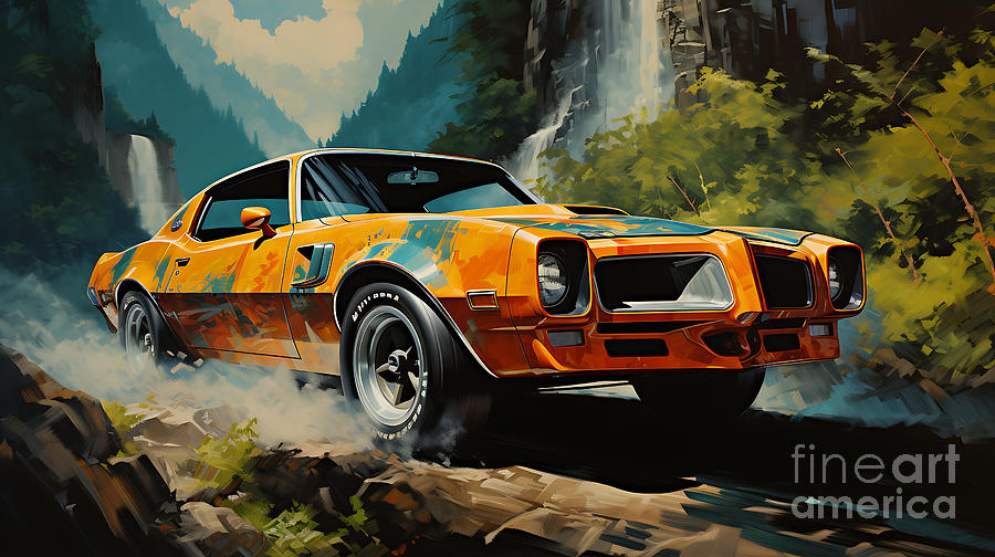 Fantasy Painting - 1979 Pontiac Firebird Trans Am  stunning mounta by Asar Studios by Celestial Images