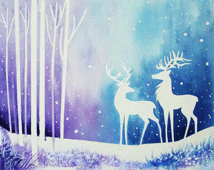 2 Deer In Winter Painting