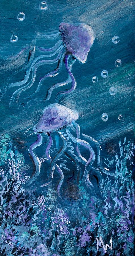 2 Jellies in blue #1 Painting by Megan Walsh