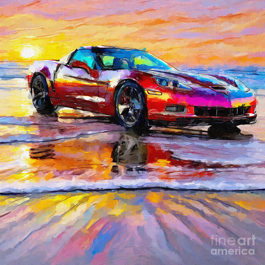 Sunset Painting - 2005 Chevrolet Corvette C6R #1 by Armand Hermann