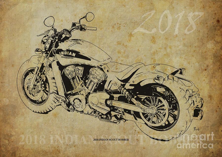 2018 Indian Scout Bobber Drawing by Drawspots Illustrations | Pixels