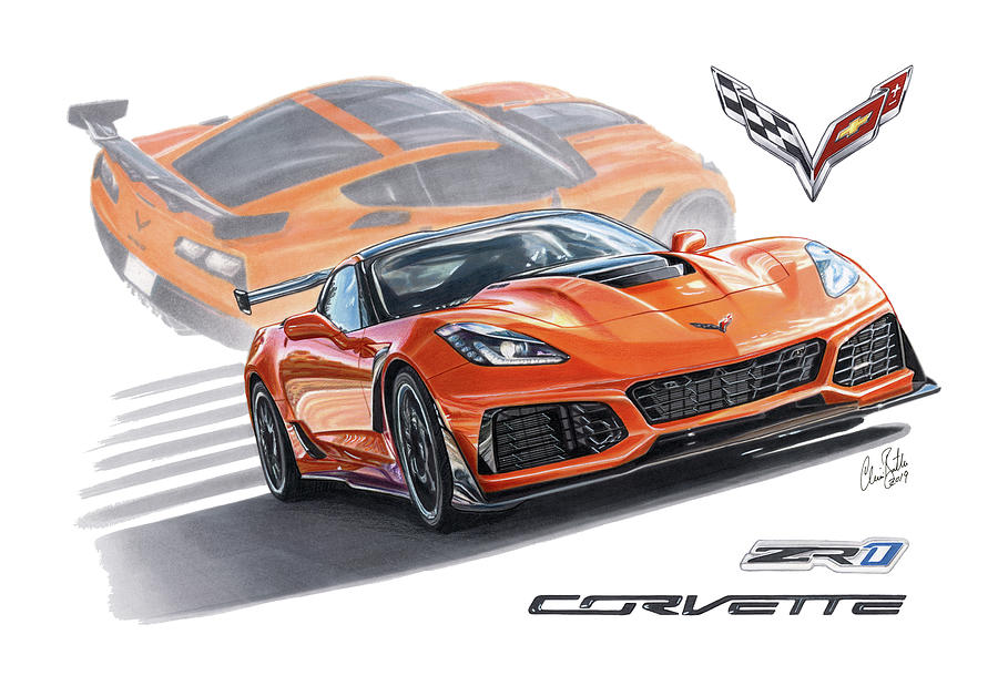 2019 Chevrolet Corvette ZR1 #1 Drawing by The Cartist - Clive Botha