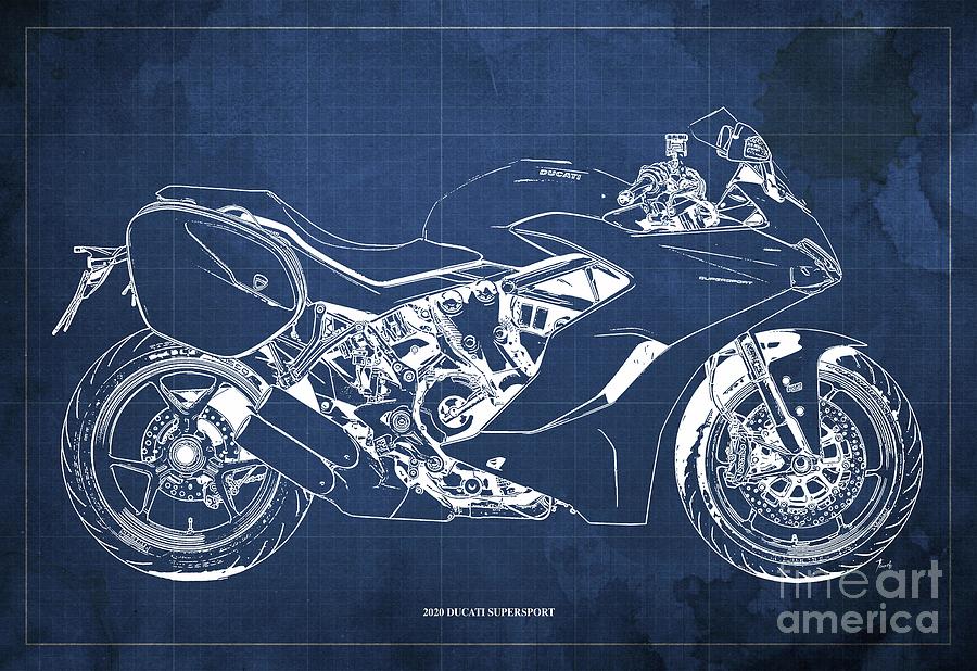 2020 BMW R1250RT Blueprint,Blue Background,Garage Decoration Coffee Mug by  Drawspots Illustrations - Pixels