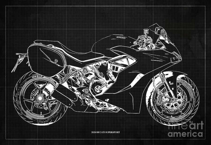 2020 Ducati SuperSport Blueprint, Dark Grey Background Drawing by Drawspots  Illustrations - Pixels