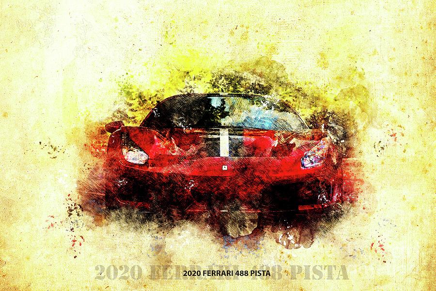 2020 Ferrari 488 Pista Original Artwork Drawing