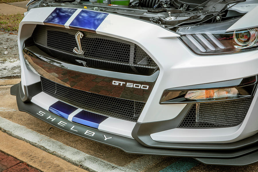 2020 White Ford Mustang Shelby Supercharged GT500 X167 #1 Photograph by Rich Franco