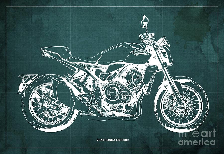 2023 Honda CBR500R Blueprint,Vintage Green Background Drawing by ...