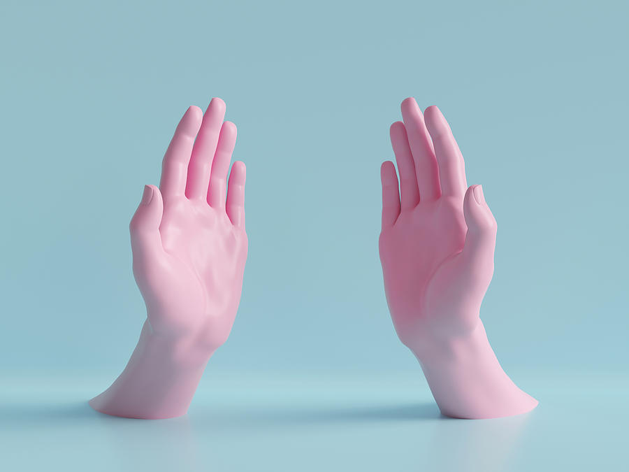 3d Render, Beautiful Hands Isolated, Female Mannequin Body Parts, Minimal Fashion Background, Helping Hands, Blessing, Partnership Concept, Pink Blue Pastel Colors #1 Photograph by Wacomka