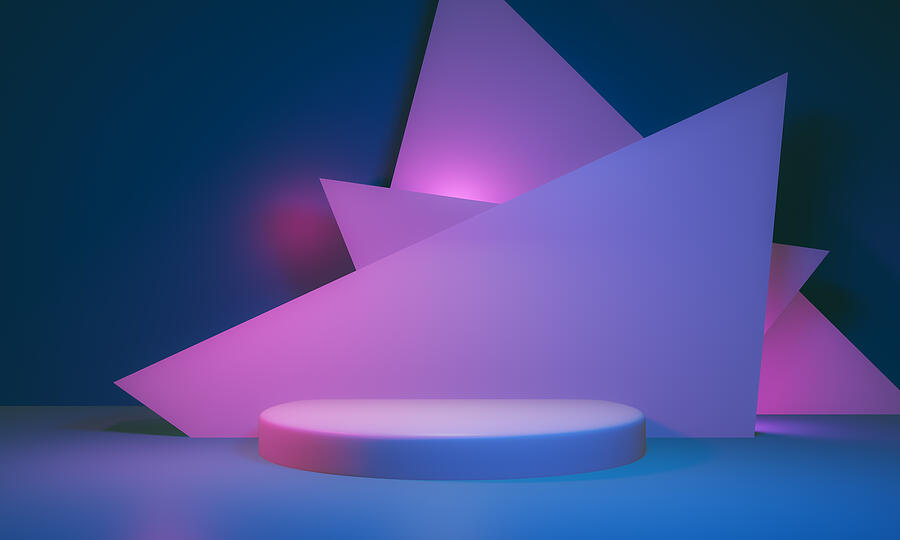 3d rendered Stage podium on the floor. Platforms for product presentation, mock up background,Pink and blue colors Backgrounds,Futuristic design #1 Photograph by MR.Cole_Photographer