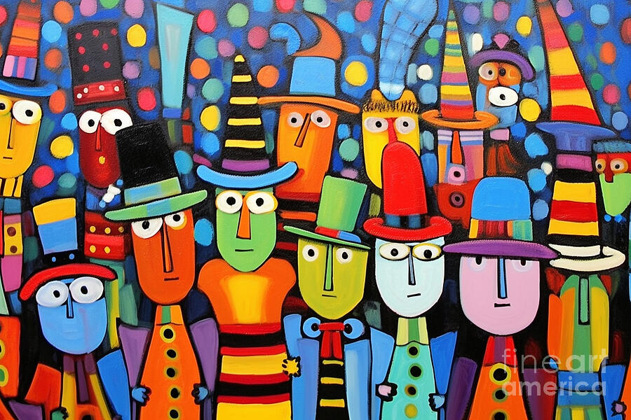 3d very bright and colorful stick men in crazy  by Asar Studios #1 Painting by Celestial Images