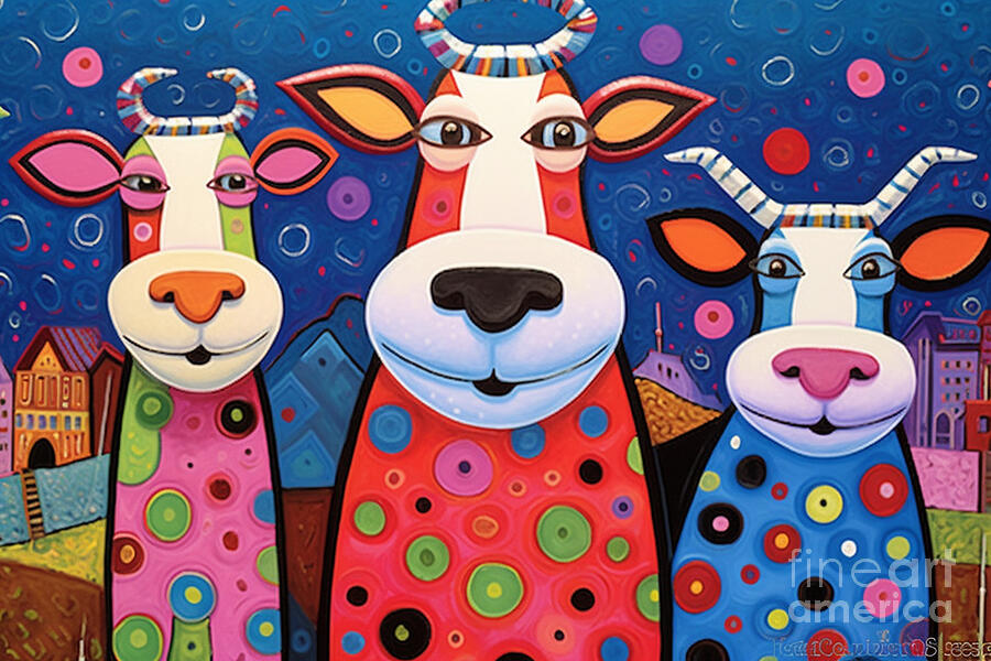 3d very bright and colorful three fat polka dot by Asar Studios #1 Painting by Celestial Images