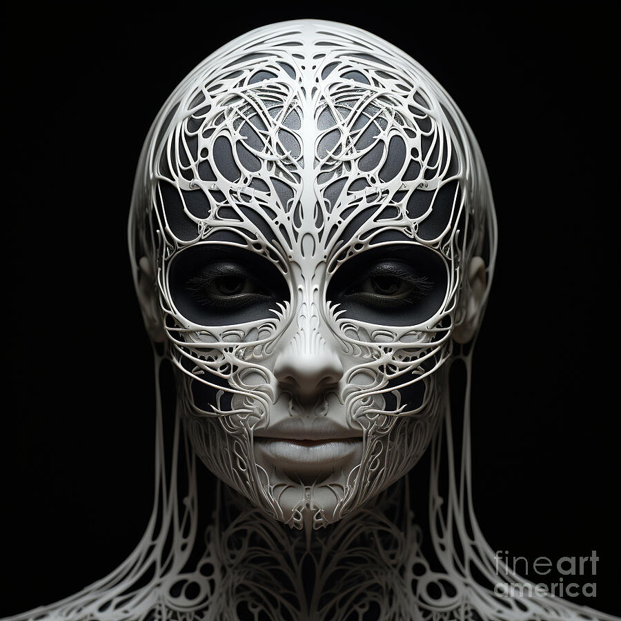 Pattern Painting - 3d Within the confines of a silicon mask woman  by Asar Studios #1 by Celestial Images