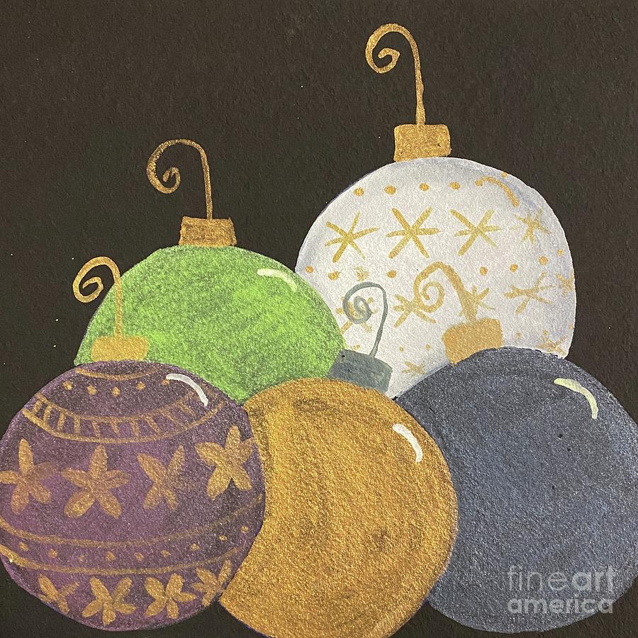 5 Christmas Balls #1 Painting by Lisa Neuman