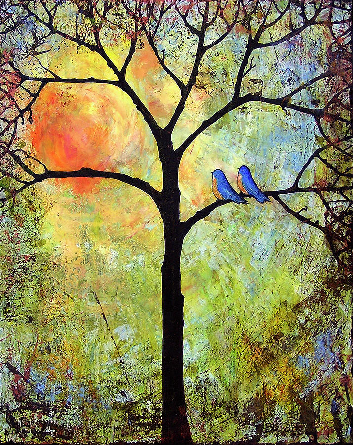 Tree Painting - Sunshine and Bluebirds by Blenda Studio
