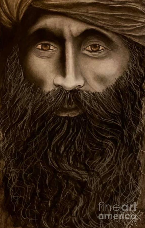 A bearded Indian hermit Drawing by Lakshmi Rajagopal