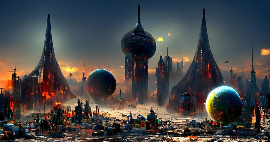 A Beautiful Dreamy Space City During Sunset 2 Digital Art by Frederick ...