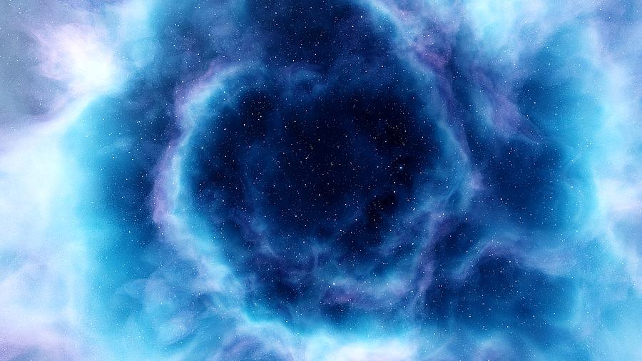 A beautiful unusual blue nebula in deep space. Abstract blue gas ...