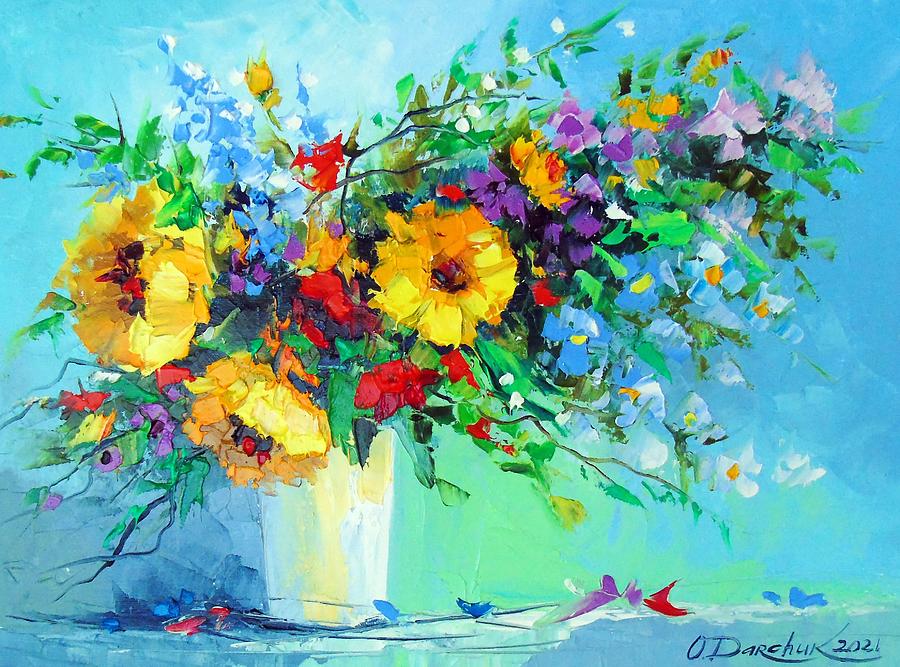 A bouquet of meadow flowers in a vase Painting by Olha Darchuk - Fine ...