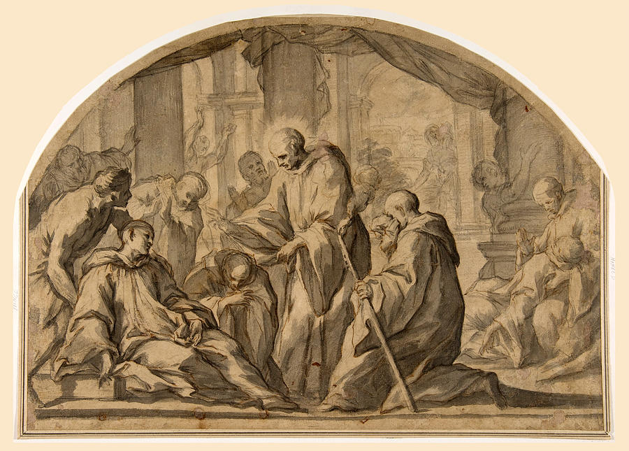 A Carthusian Saint Visiting the Plague Stricken #1 Drawing by Andrea Sacchi