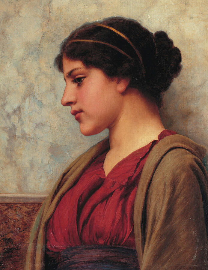 A Classical Beauty, Far-away Thoughts, by 1922 Painting by John William Godward
