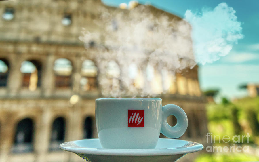 A cup of coffee in front of Colosseum in Rome Photograph by Stefano Senise