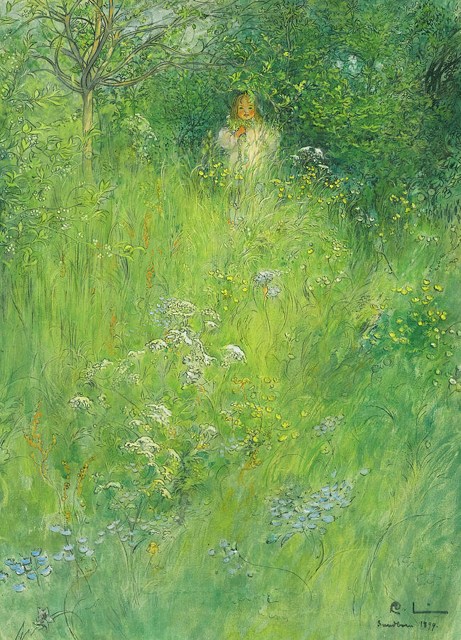 A Fairy - Kersti In The Meadow, from 1899 Drawing by Carl Larsson