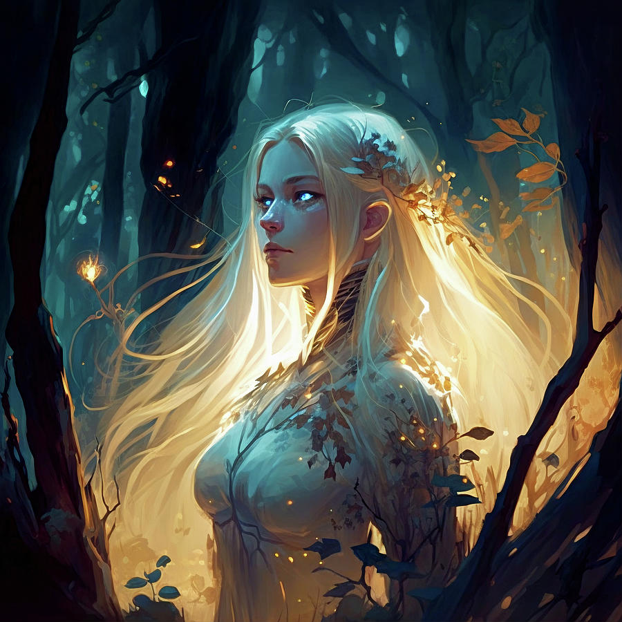 A Fantasy Digital Painting of a Beautiful Blond Girl in the Woods ...