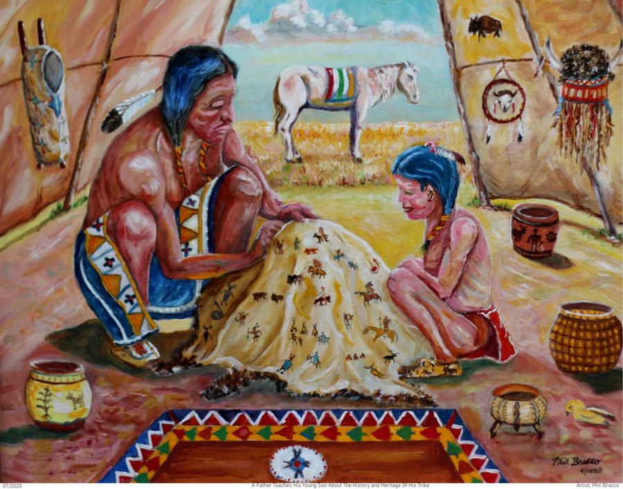 A Father Teaches His Young Son About The History and Heritage Of His Tribe #2 Painting by Philip And Robbie Bracco