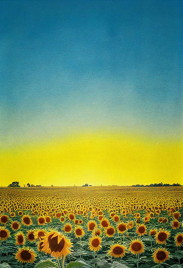 A  field  of  sunflowers  on  the  monn  on  a  sunset  abstrac  5645609cf5  6455637645a  645e043f   #1 Painting by Celestial Images