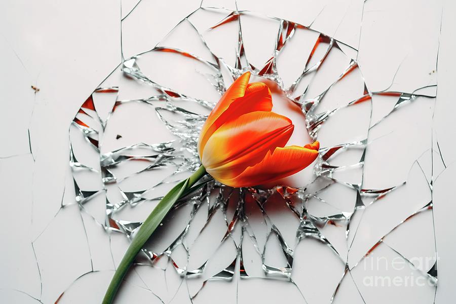 A flower hits a delicate crystal and breaks it. #1 Photograph by Joaquin Corbalan