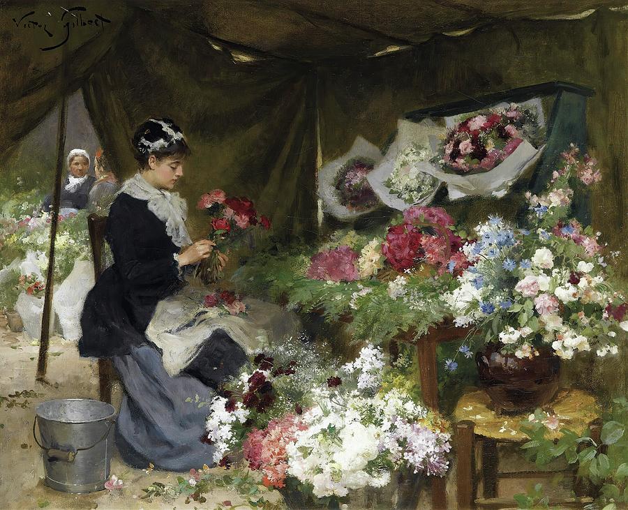 A Flower Seller Making Her Bouquets #1 Painting by Lagra Art