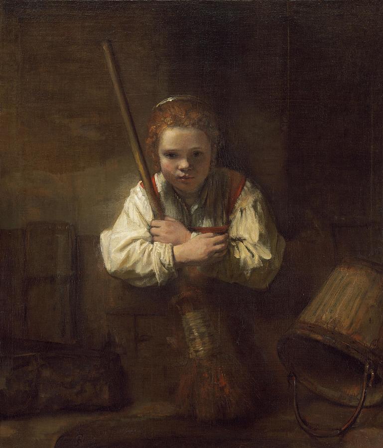 A Girl with a Broom  Painting by Rembrandt