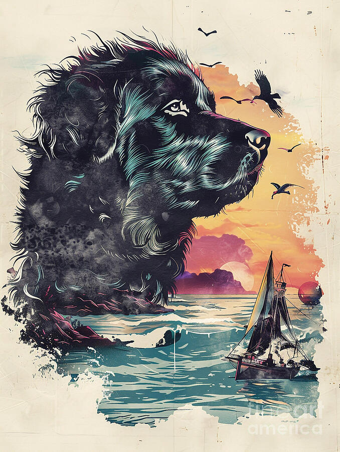 A Graphic Design Of Newfoundland Dog Drawing