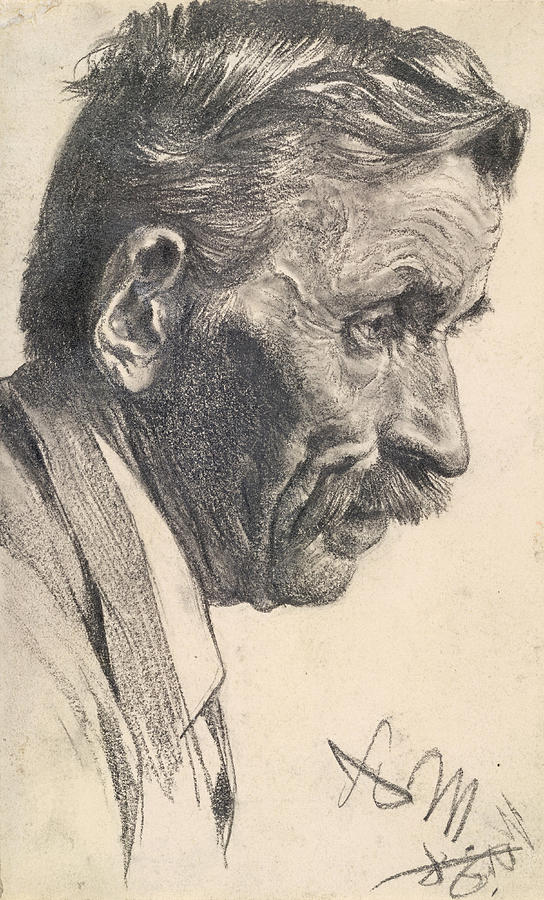 A Mans Head #2 Drawing by Adolph Menzel