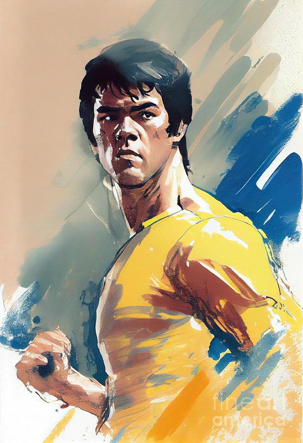 Fantasy Digital Art - a  painting  of  bruce  lee  in  yellow  and  blue  by Asar Studios #1 by Celestial Images