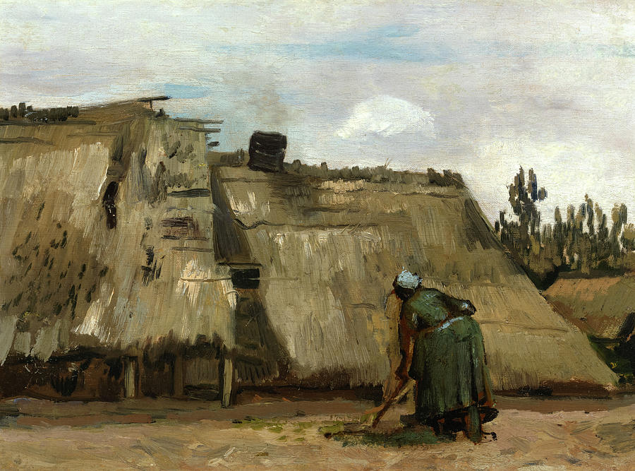 Vincent Van Gogh Painting - A Peasant Woman Digging in Front of Her Cottage, 1885 by Vincent Willem van Gogh