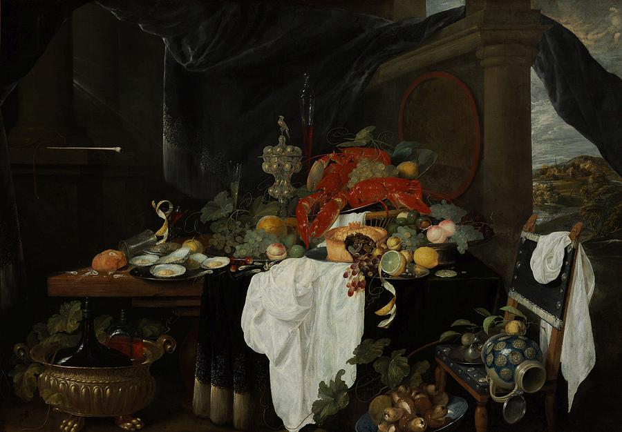 A Pronk Still Life with Fruit, Oysters, and Lobsters #2 Painting by Andries Benedetti