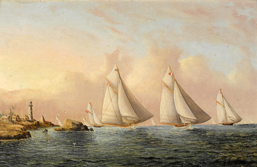 A Race Between the Mayflower, Volunteer and Thistle #2 Painting by James Edward Buttersworth