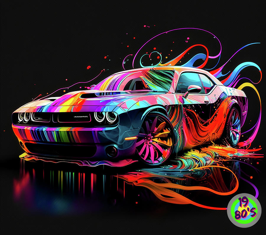 A Retro Digital Art Tribute to the Muscle Car Dodge Challenger Digital ...