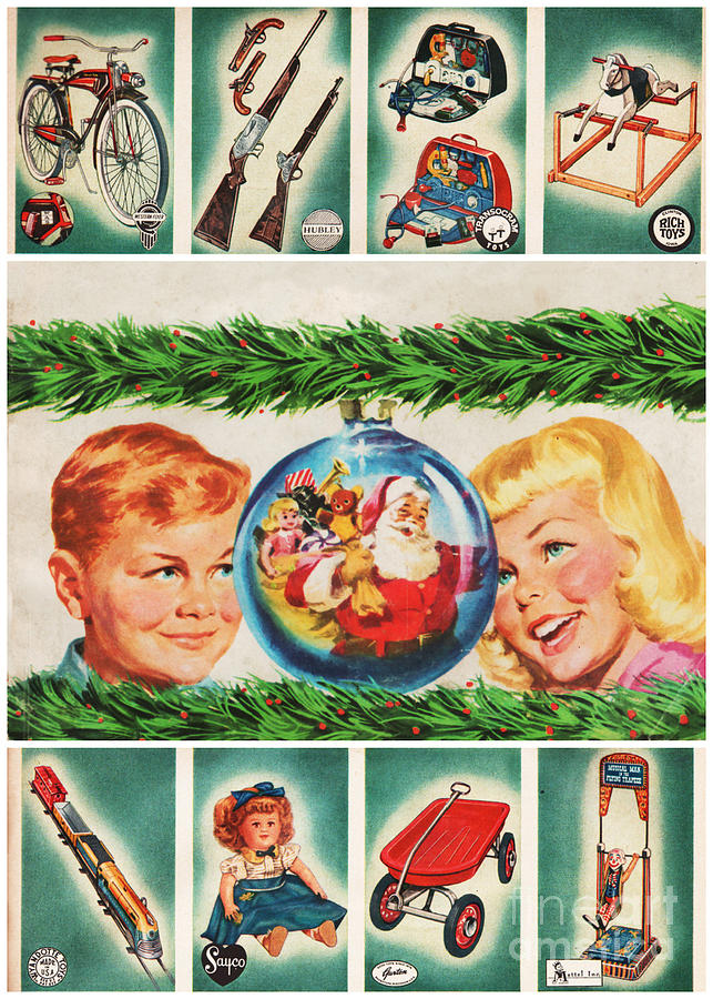 A Retro Toyed Filled Christmas #1 Mixed Media by Sally Edelstein